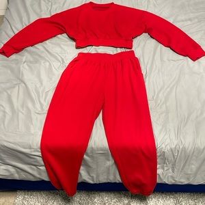Jogger set - red cropped top jogger set with pockets